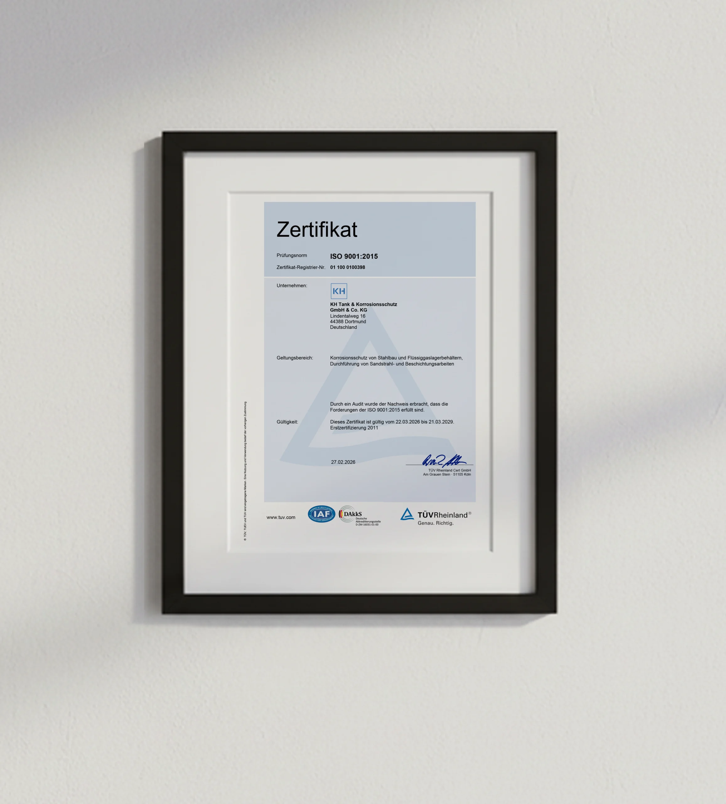 KH Zertifikat Zertifikat ISO9001 2015 Qualitätsmanagementsystem